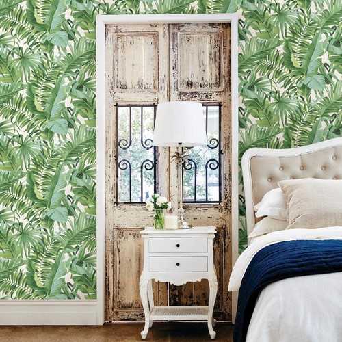 A-Street Prints Wallpaper Rolls 56.4-Sq-Ft Double Farmhouse Leaf Paper In Green - Picture 3 of 3