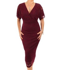 New Wine Flutter Sleeve Lace Pencil Dress