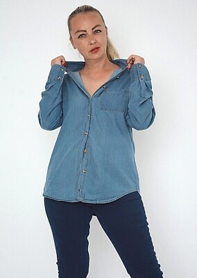 ''SALE'' Innocence blau Mid Wash Denim Knopfleiste Tasche Kragen Hemd Größe 8-10