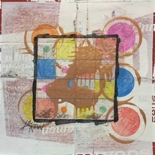 Larry Lerew painting abstract mixed media collectible original signed 8x8 COA