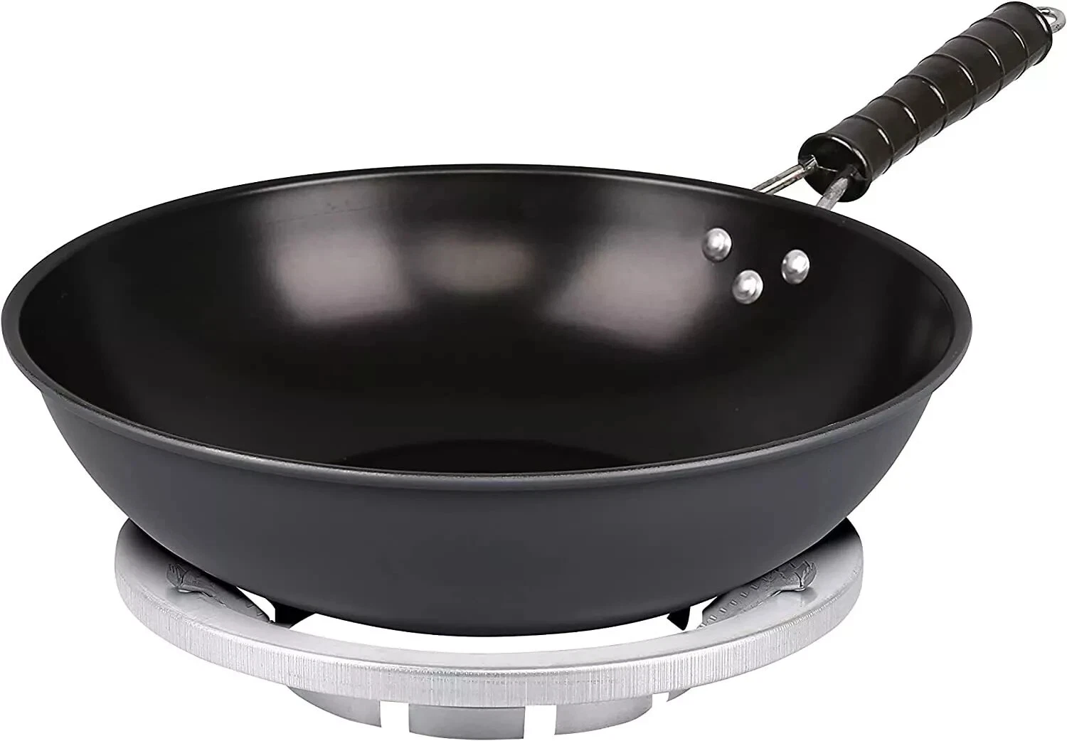 Carbon Steel Induction Wok Non Stick Frying Pan 30cm Stir Fry Handle Base Gas UK