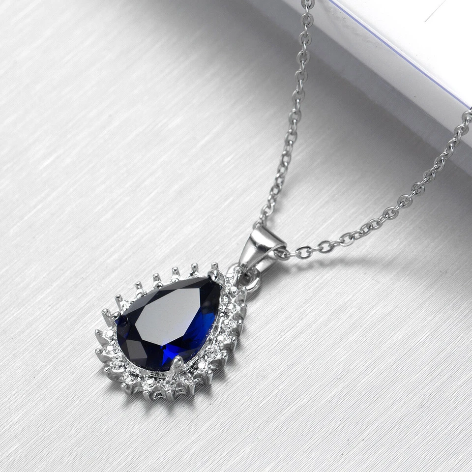 Elegante collar colgante gota de agua relleno de oro blanco/verde/verde/rojo de 5 quilates para mujer Foto 3 de 4