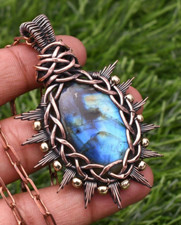 Labradorite Gemstone Copper Wire Wrap Handmade Jewelry Pendant 2.28"