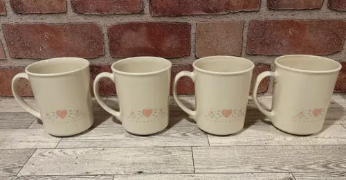  Corning Ware Coffee Cups Forever Yours Pink Heart Set of 4 beige