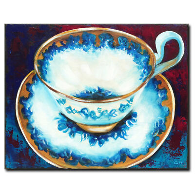 Acryl Bild Gemälde Modern Tasse Porzellan Küche Abstrakt Blau Original NOVAARTE