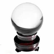 8in" 200mm Clear Quartz Crystal Ball With Wood Stand -TOP USA SELLER