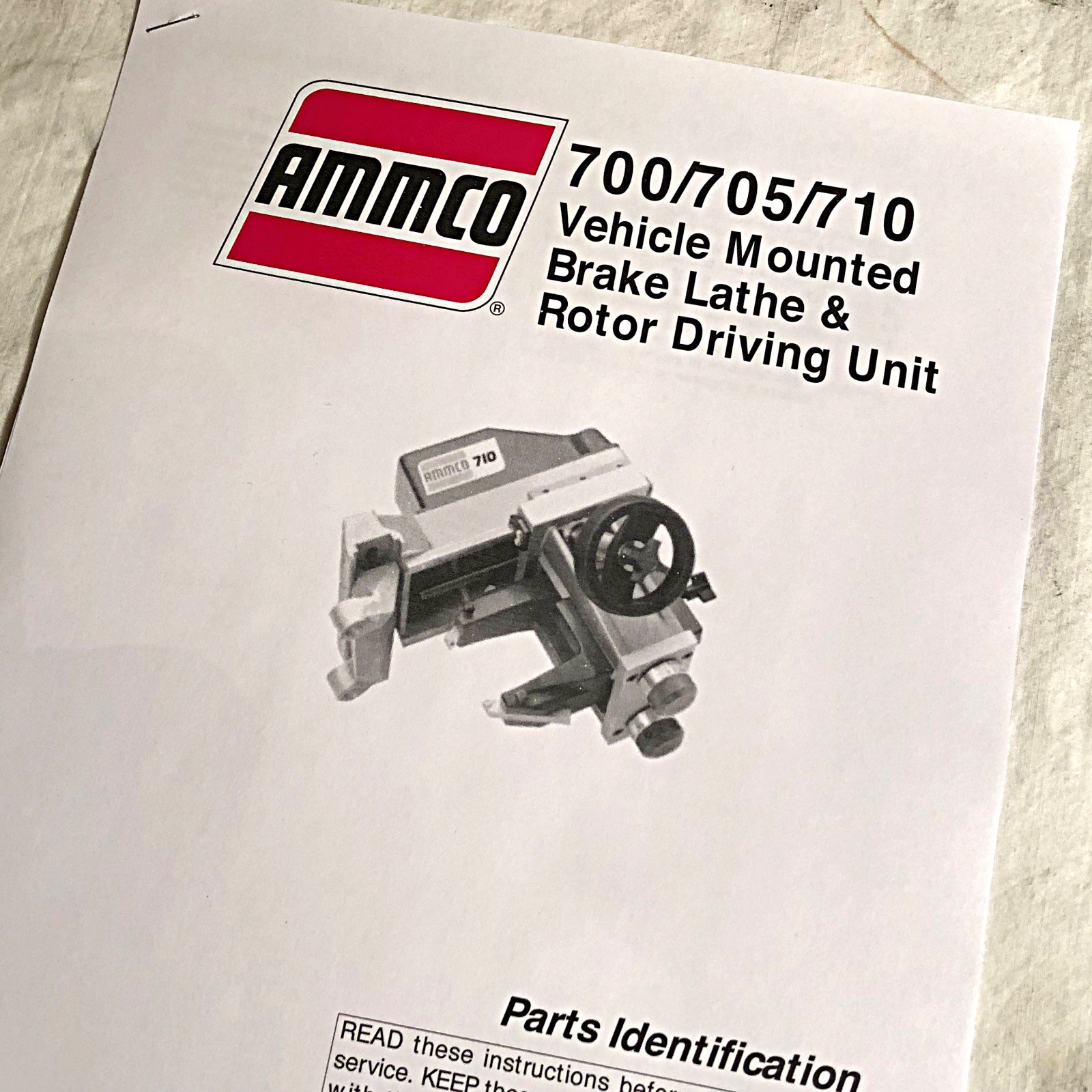 Ammco Part Identification Manual 700 705 710 OTC Brake Lathes & Driving