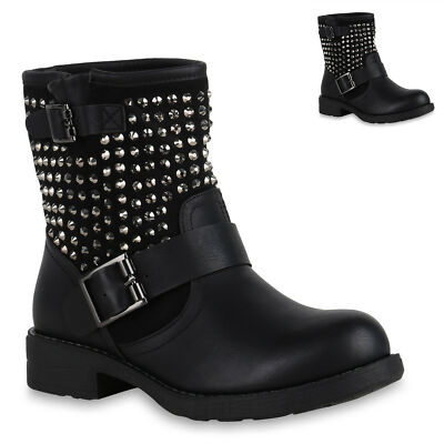 Stiefelparadies Biker Stiefel Damen Leder Damen Stiefeletten