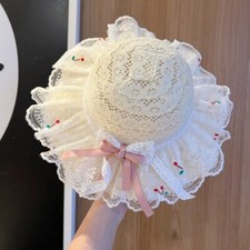 Baby Girls Straw Sun Hat Floppy Wide Brim Lace Bow Beach Cap Bucket Hat