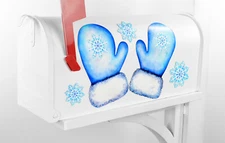 Mailbox Magnet (Partial Cover) Winter Fuzzy Cozy Mitten Set with Snowflakes