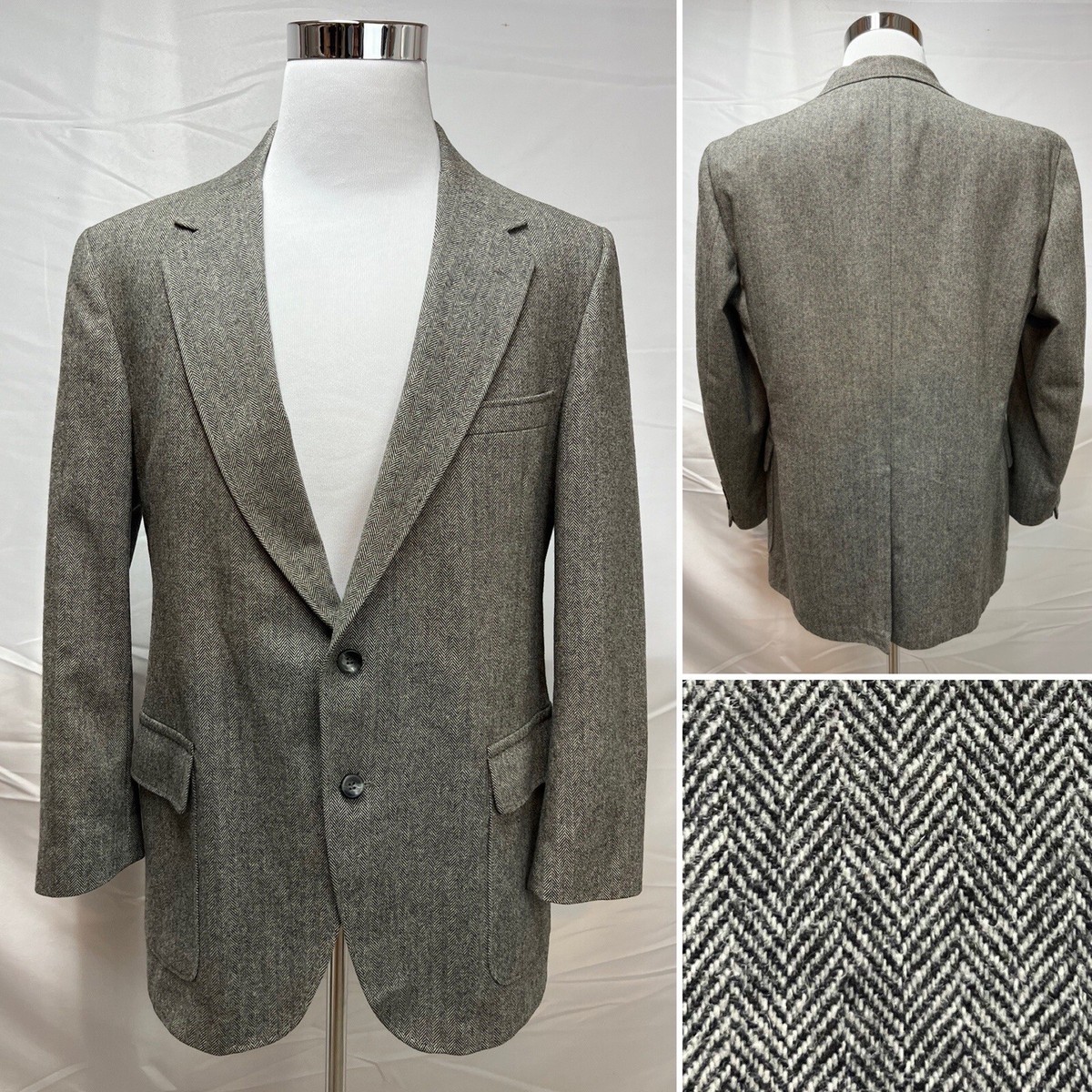 Men's Vintage Burdines Gray Herringbone Tweed 2-Button Vented 44S
