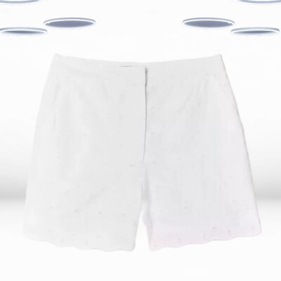Ex Fat Face Women's Frilled Broderie Shorts in White Bril Angis