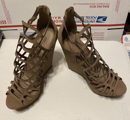 Sandalias beige con jaula de cuña talla 10 para mujer tacones de plataforma zapatos - Imagen 3 de 8