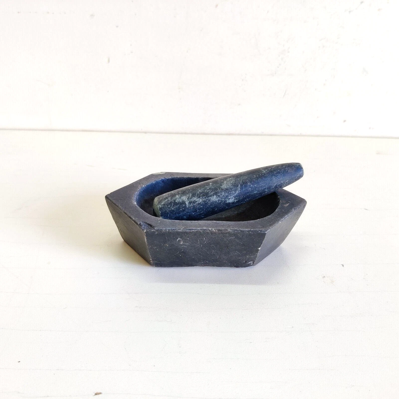 1920s Vintage Old Primitive Kasauti Black Stone Mortar Pestle Homeopathic STO47