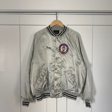 Vintage 80s MADE IN USA Mens Pla-Jac Jacket Silver Archery Club Satin Nylon