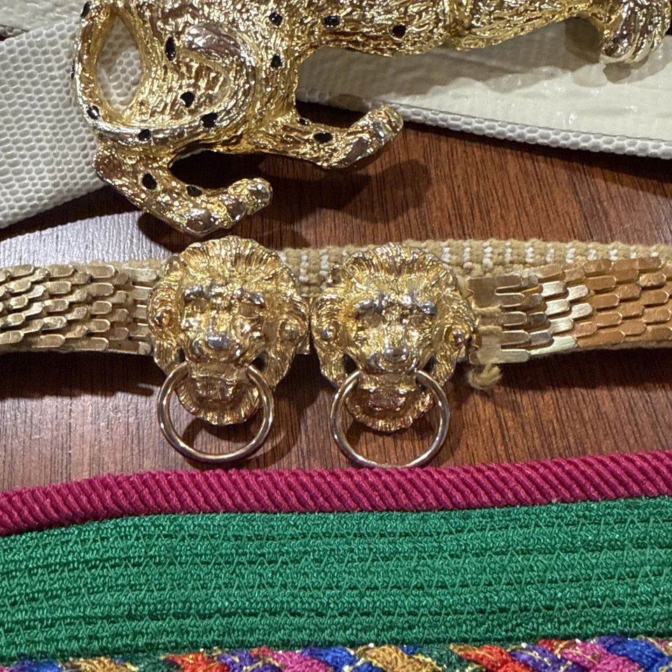 80's 90's Lot of 6 Belts w Buckles Double Lion Head Knocker Cheetah 1995 Elena - Image 4 of 4