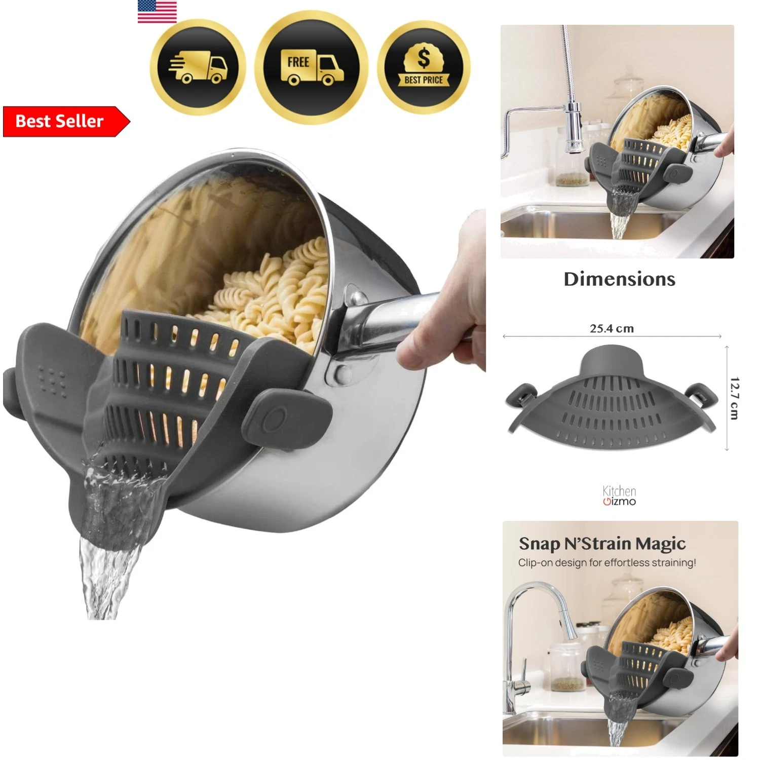 Silicone Collapsible Pot Strainer Clip-On for Pasta Vegetables Quick Drain