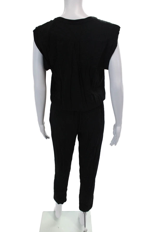 Mono negro halo para mujer cuello en V sin mangas con botones calce ajustado negro talla 2 Foto 3 de 4