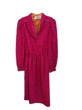 Vintage Parade New York Pink Patterned Dress With Blue Piping & Waist Tie