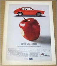 1971 Ford Pinto Print Ad Car Automobile Advertisement Vintage Small Bite Apple