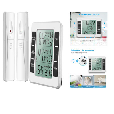 Kühlschrank Thermometer mit 2 Sensoren Digital Luftfeuchtigkeit Temperatur Alarm