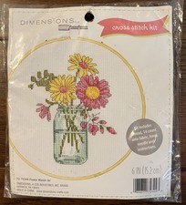 DIMENSIONS CROSS STITCH KIT; FLOWER MASON JAR; BRAND NEW; INCLUDES HOOP 6