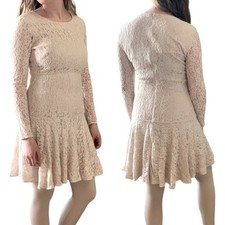 Gianni Bini Lace Overlay Fit and Flare Ivory Cream midi mini long sleeve dress