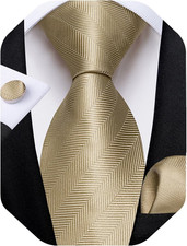 Mens Tie Set Silk Solid Paisley Necktie and Pocket Square Cufflinks Classic Form