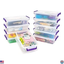 IRIS USA 3 Qt Clear Plastic Craft Storage Bins with Lids - 10 Pack Stackable