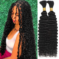 Human Braiding Hair for Boho Braids Deep Water Wave Bulk Human Hair 110G 16 Inch