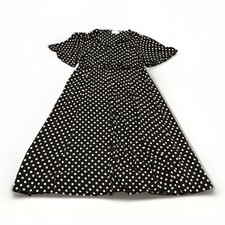 ASOS DESIGN Black/White Polka Dot V-Neck Ruffle Flutter Sleeve Belted Dress 12