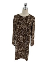 J Crew Dress Women's Size 10 Brown Leopard Print Long Sleeve Mini