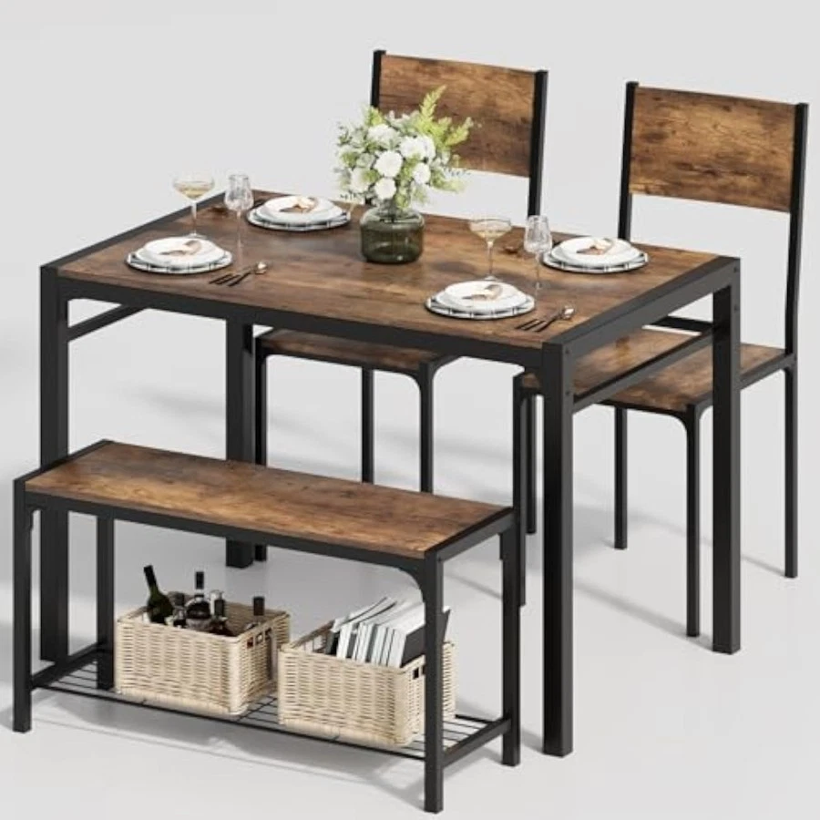 Juego de Mesa de Comedor para 4, Mesa de Cocina Moderna Banco y Sillas Rectángu Foto 2 de 4