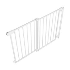 White Steel Baby Gate No Bottom Bar Adjustable Width 28-43in 1 Hand Open