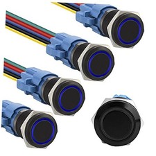 5pcs 16mm Latching led Push Button Switch Black 16mm Black Shell/ Ring LED