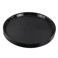 6 Pack 13.5 inch Black Plastic Round Serving Tray Food Service Cafeteria Style