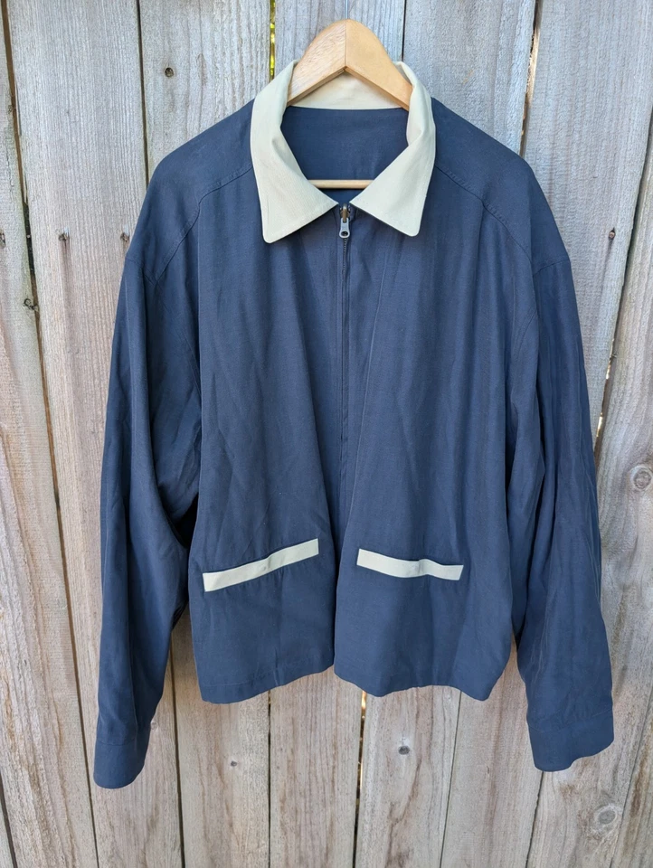 Chaqueta de bombardero reversible vintage NAT NAST seda algodón azul blanco a cuadros XXL 2XL Foto 2 de 4