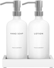 Soap Dispenser Bathroom Set - Hand Soap and Lotion Dispenser Set with Tray, Mod