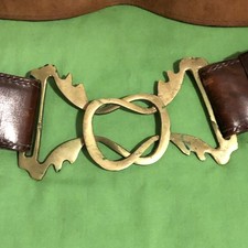 37  Brown Leather VTG Boho 2  Wide Thick Belt w Brass Dbl Hook Front Closure