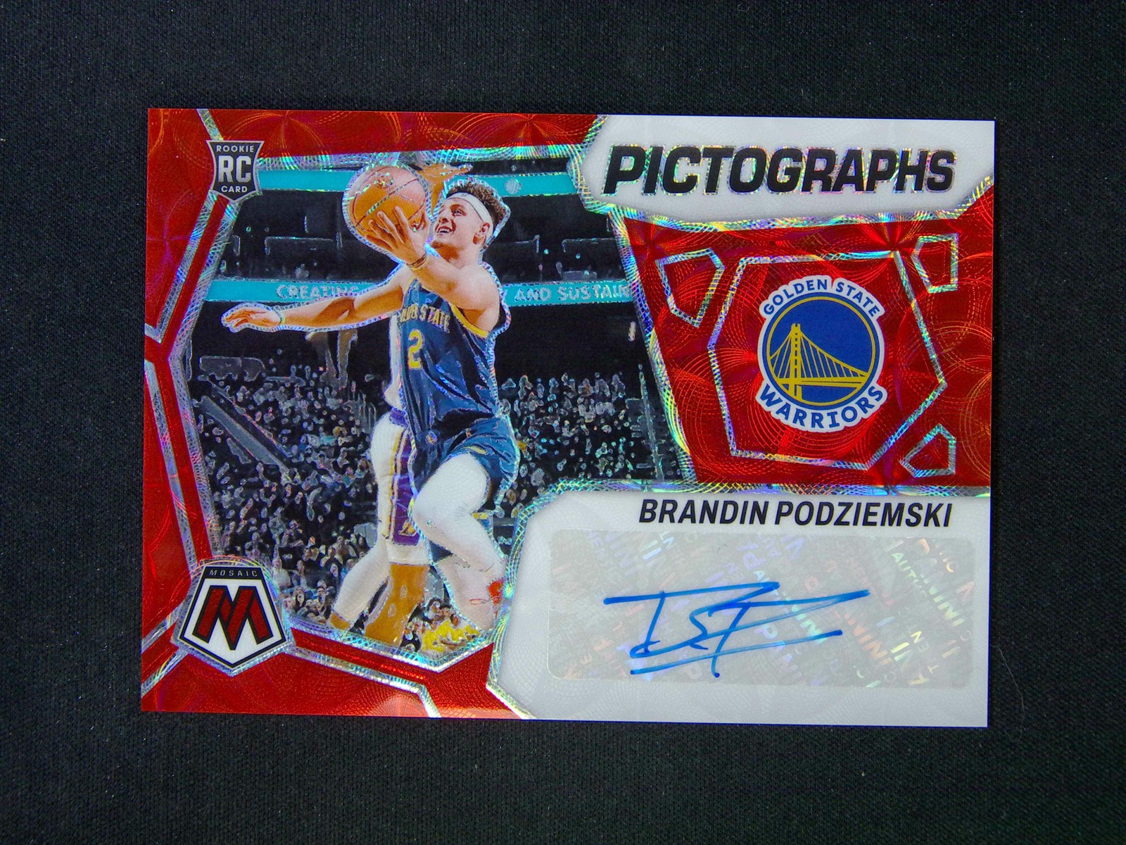 2023-24 Panini Mosaic Brandin Podziemski RC Rookie Pictographs Auto Red Scope