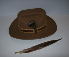 Vintage Stetson The Gun Club Cowboy Hat 3X Beaver Size 6 3/4, Brown, Feathers