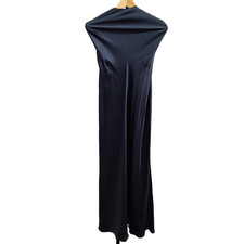 Quince 100% Washable Silk Halter Maxi Dress Navy Basic Sleeved M