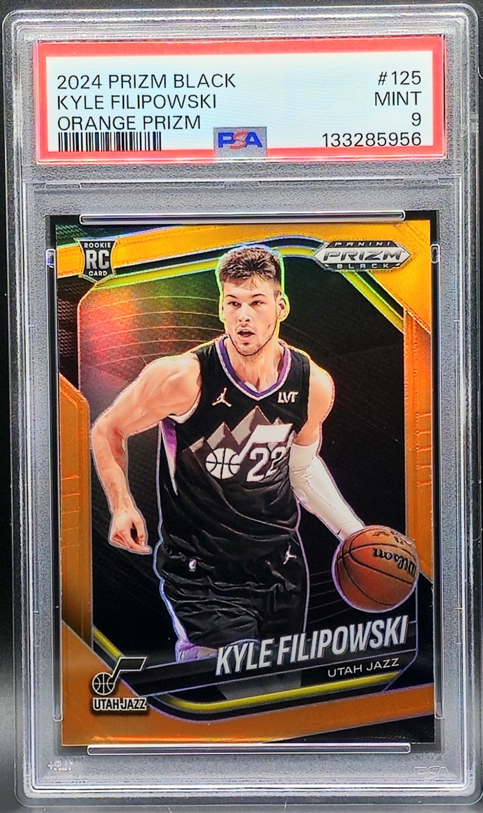 Kyle Filipowski 2024-25 Panini Prizm Black No. 125 Orange Prizm /49 RC PSA 9