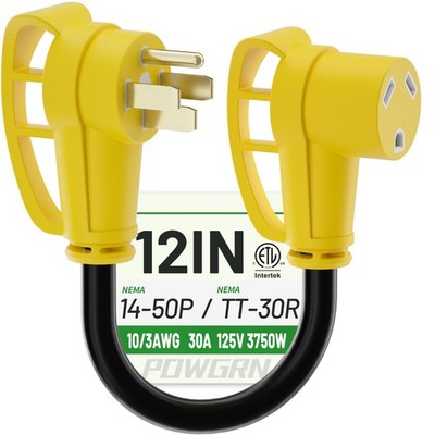 50 Amp to 30 Amp RV Adapter 12 inch, Heavy Duty Extension Cord 10/3 Gauge RV ...