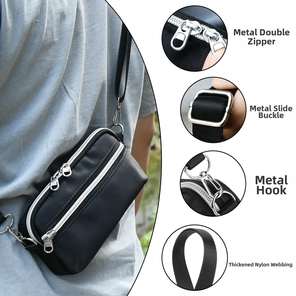 Nylon Storage Bag with Dual Compartments for Phones and For TWS Earbuds - Image 3 of 4