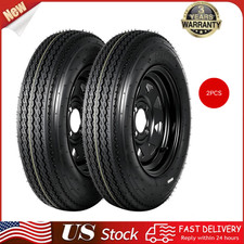 Pair Trailer Tire On Rims 4.80-12 480x12 4.80x12 6pr Black Wheels 5 Lug On 4.5