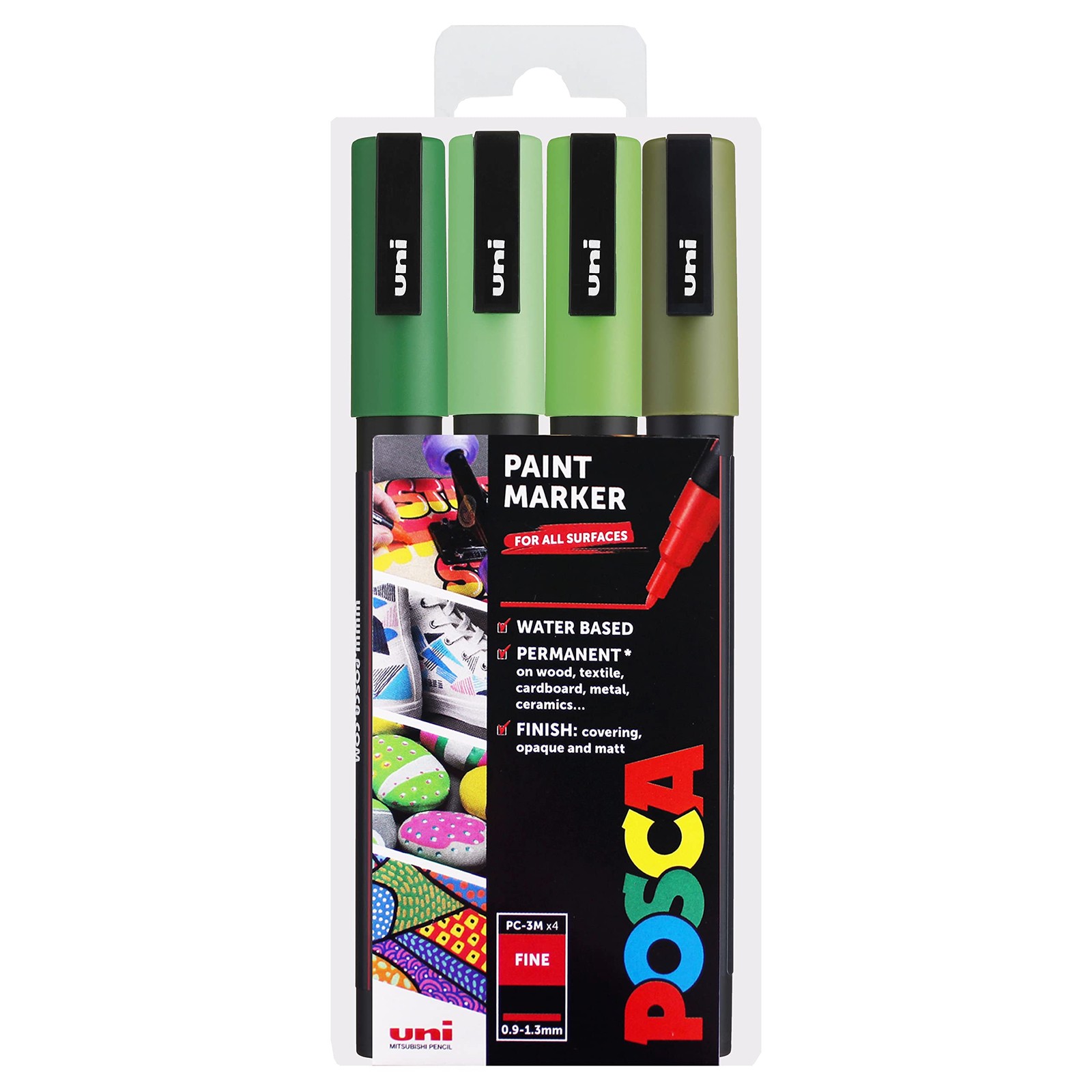 Marqueurs peinture PC-3M verts à pointe fine acrylique 1.3mm