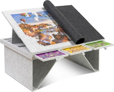 Filz-Puzzletisch mit 4 Schubladen & verstellbarer Neigung (35,4 Zoll x 24,8 Zoll), leichte Fe