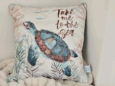 Coastal Collection Sea Turtle Coral Beaded Throw Pillow 16" Nautical Decor