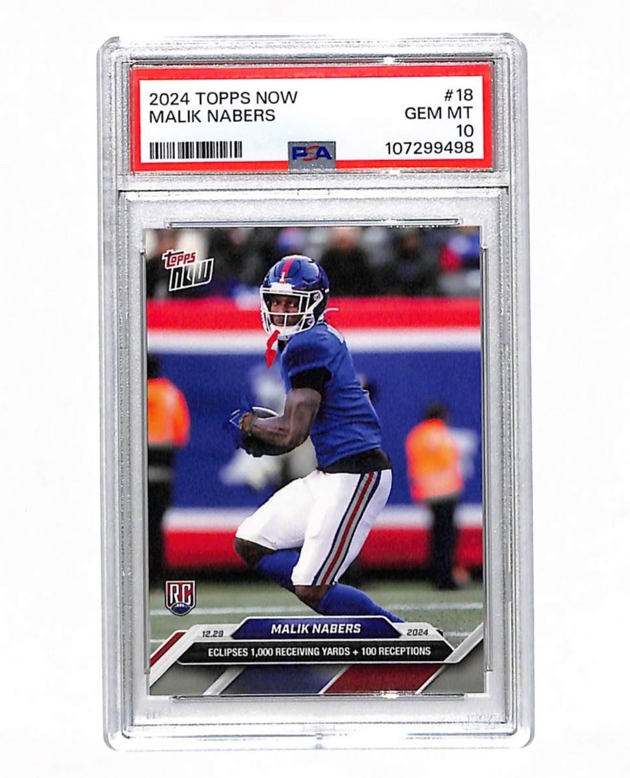 2024 Topps Now #18 Malik Nabers 1000 Yards & 100 Receptions Rookie Card PSA 10